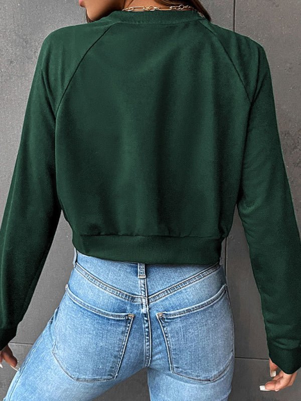 New women's long - sleeved round neck solid color sweater - Outerwear